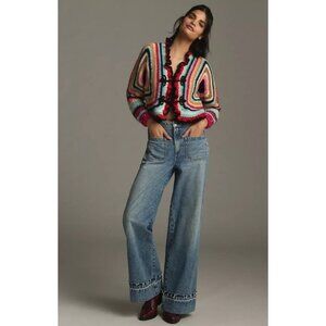 New Tach Clothing Coral Crochet Cardi Sweater Cardigan Size S Colorful